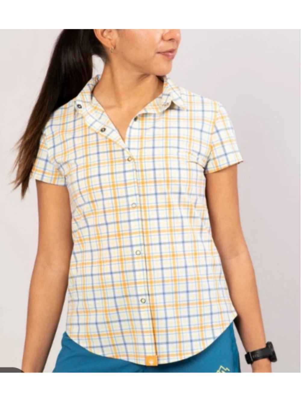 Rabbit Running Orange Blue Plaid Shirt Sz XS